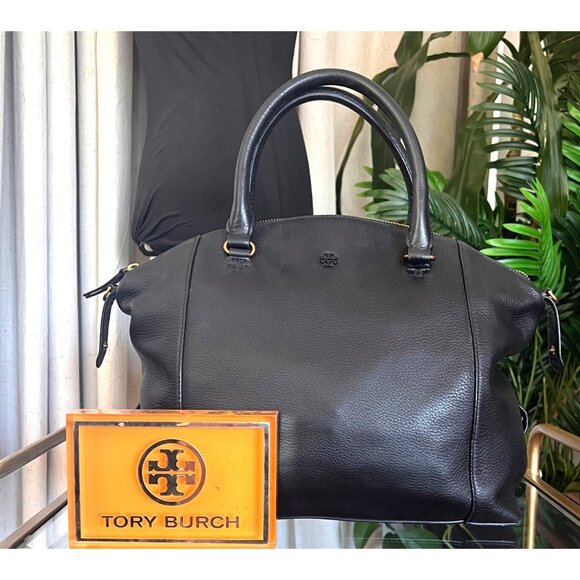 AUTHENTIC TORY BURCH BLACK LEATHER LIMITED EDITION MOON TOTE - Picture 7 of 7